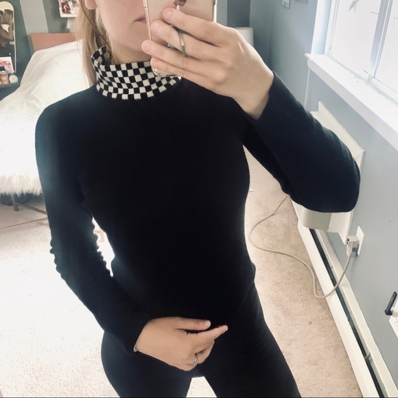 Vintage Sweaters - Vintage black checkered mock neck sweater